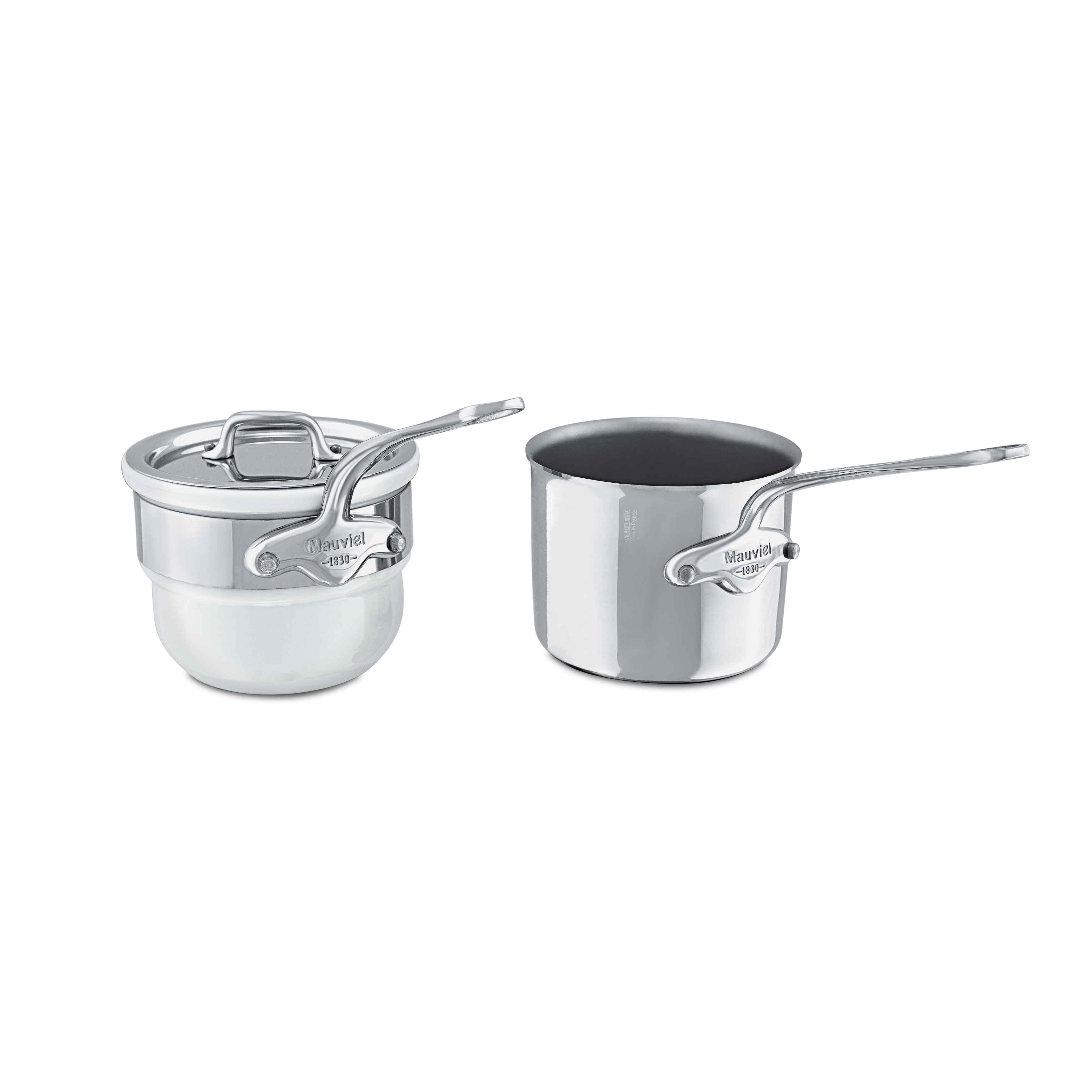 Mauviel Stainless Steel Bain Marie/Double Boiler With Lid, Cast Stainless Steel Handle, 1.8-Qt