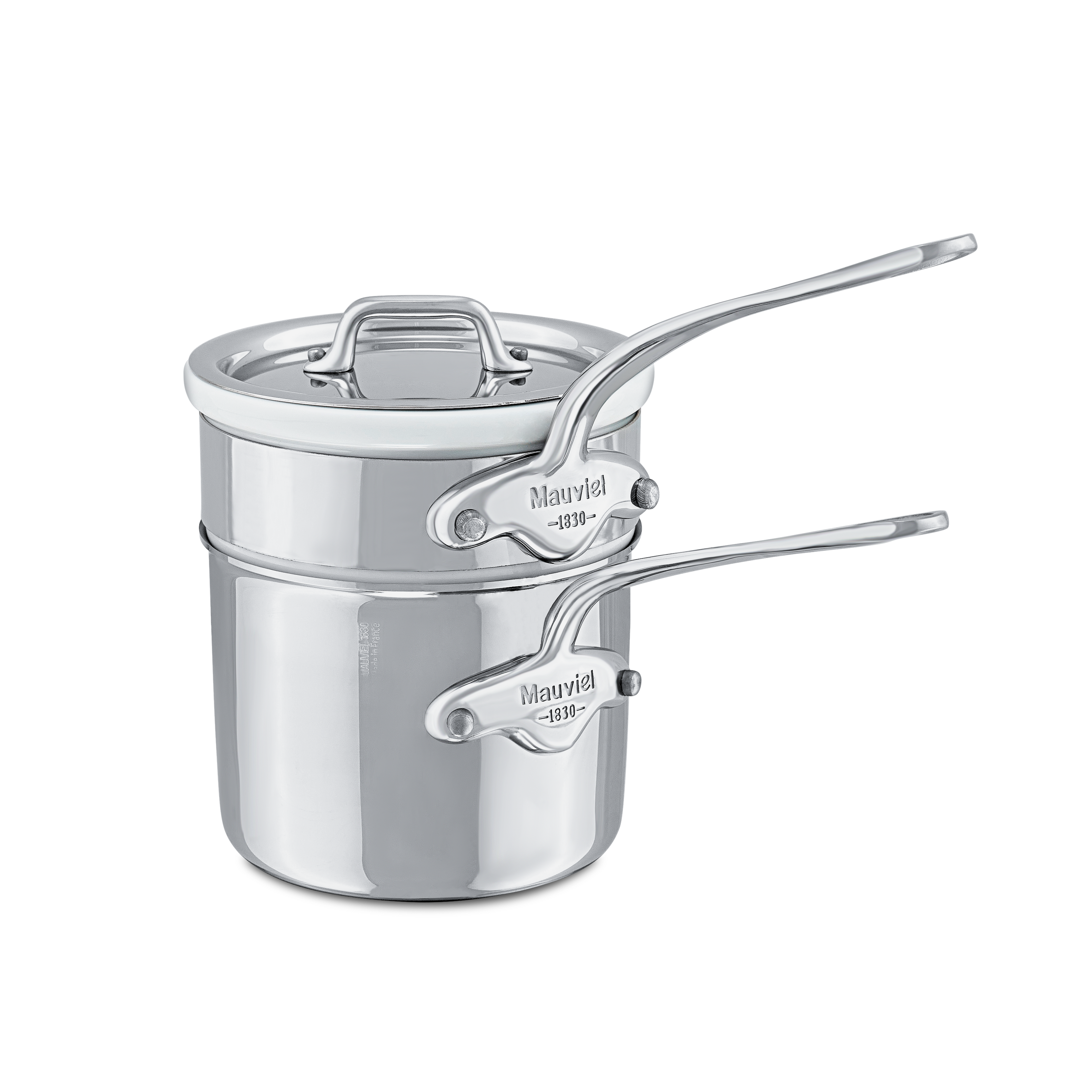 Mauviel Stainless Steel Bain Marie/Double Boiler With Lid, Cast Stainless Steel Handle, 1.8-Qt