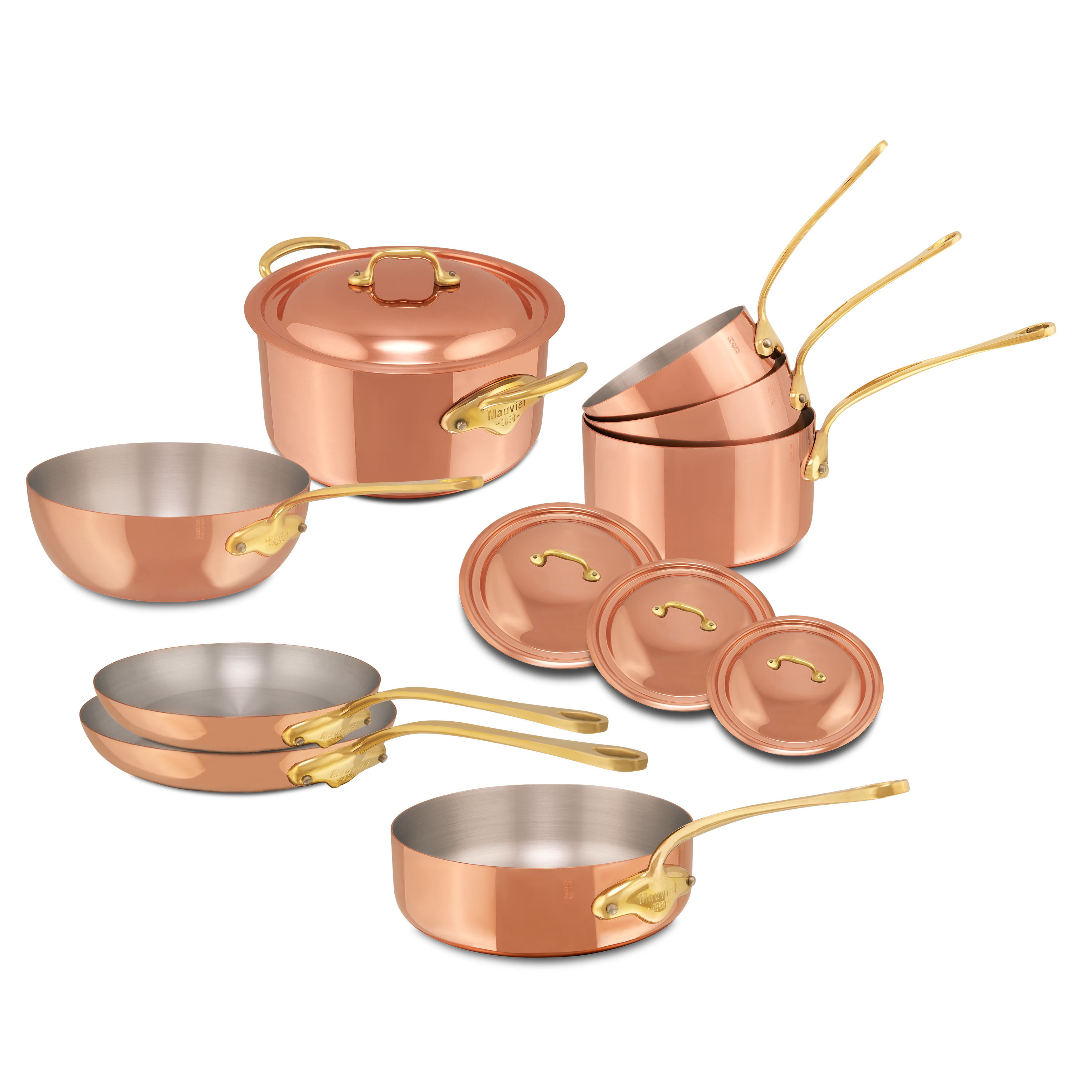 Mauviel M'Heritage M'150 B 12-Piece Copper Cookware Set With Brass Handles