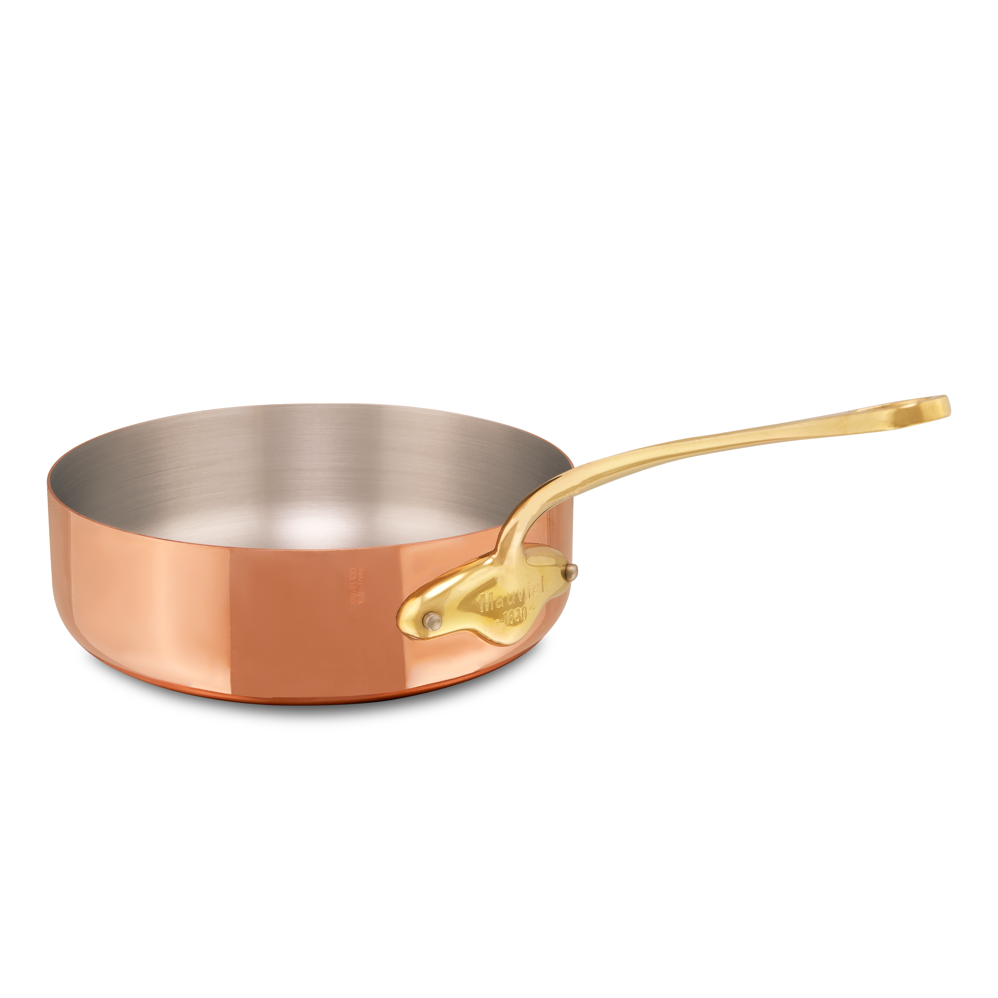 Mauviel M'Heritage M'150 B Copper Saute Pan With Lid, Brass Handle, 3.3-Qt
