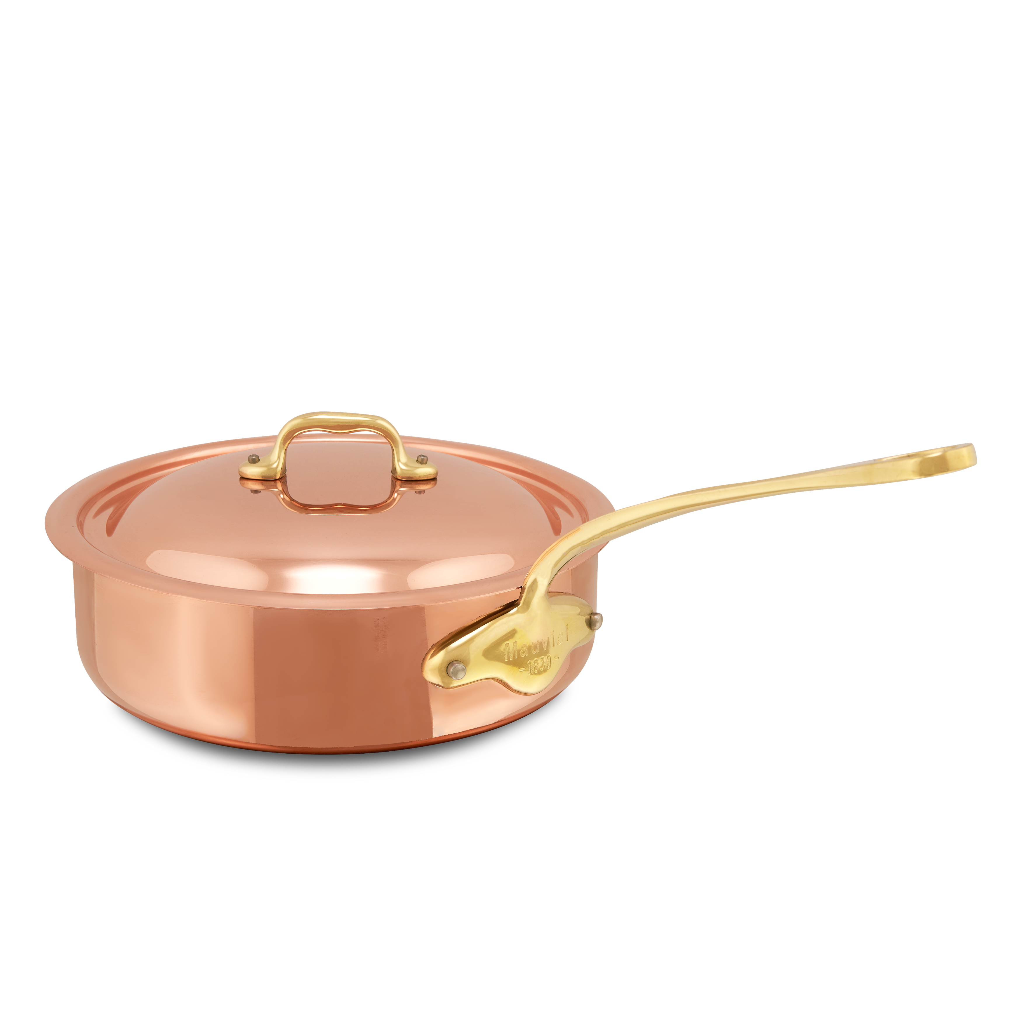 Mauviel M'Heritage M'150 B Copper Saute Pan With Lid, Brass Handle, 3.3-Qt