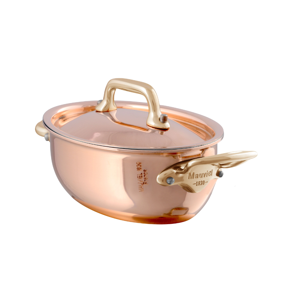 Mauviel M'MINIS Copper Oval Swetpan With Lid, Bronze Handles, 4.72-In - Mauviel1830