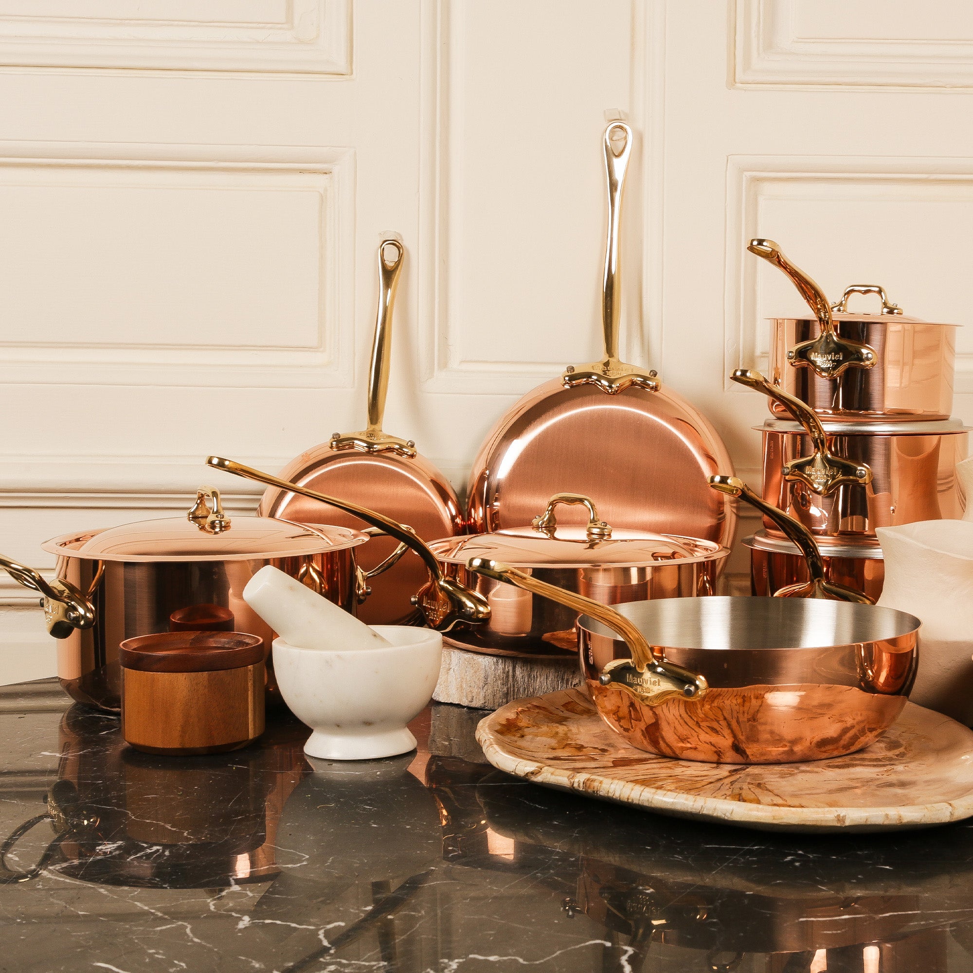 Mauviel M'Heritage M'150 B 7-Piece Copper Cookware Set With Brass Handles