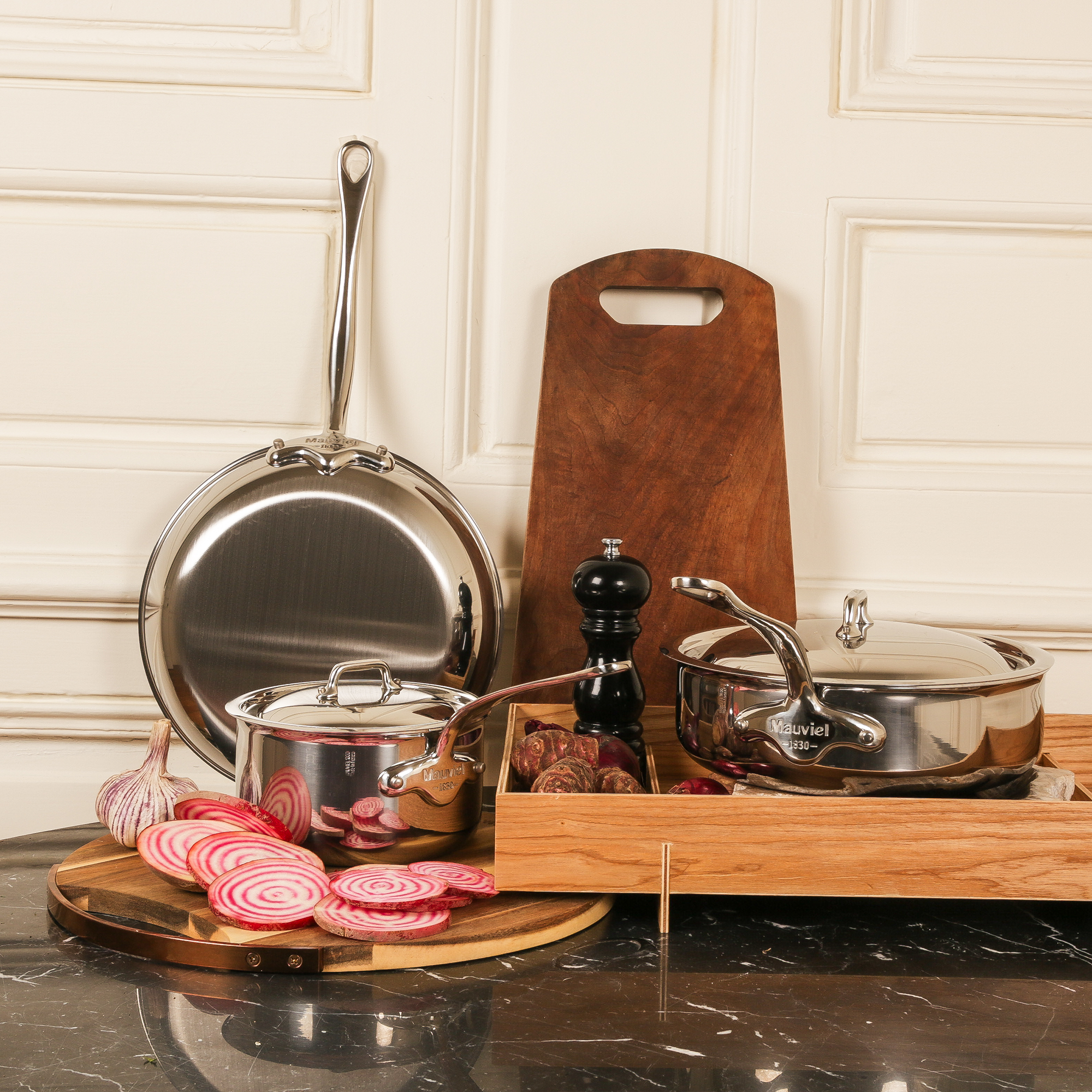 Mauviel M'COOK 5-Ply Saute Pan With Lid, Cast Stainless Steel Handle, 3.2-Qt