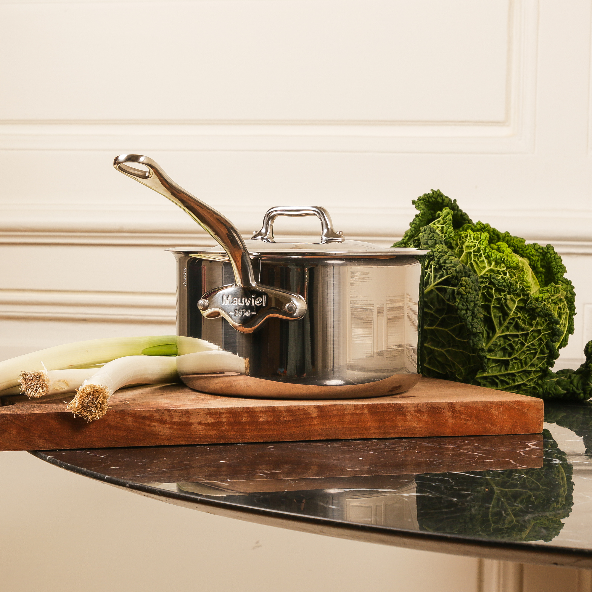 Mauviel M'COOK 5-Ply Sauce Pan with Lid, Cast Stainless Steel Handle, 0.8-Qt