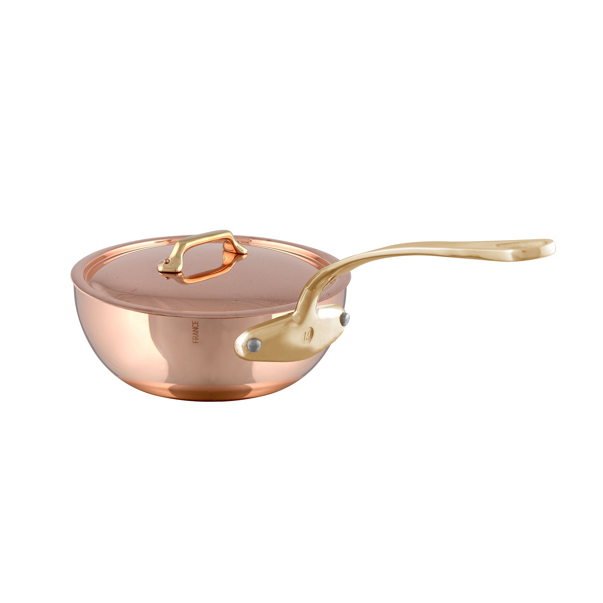 Mauviel 1830 M'HERITAGE 200 B Curved Splayed Saute Pan With Lid, Bronze Handle - Mauviel1830